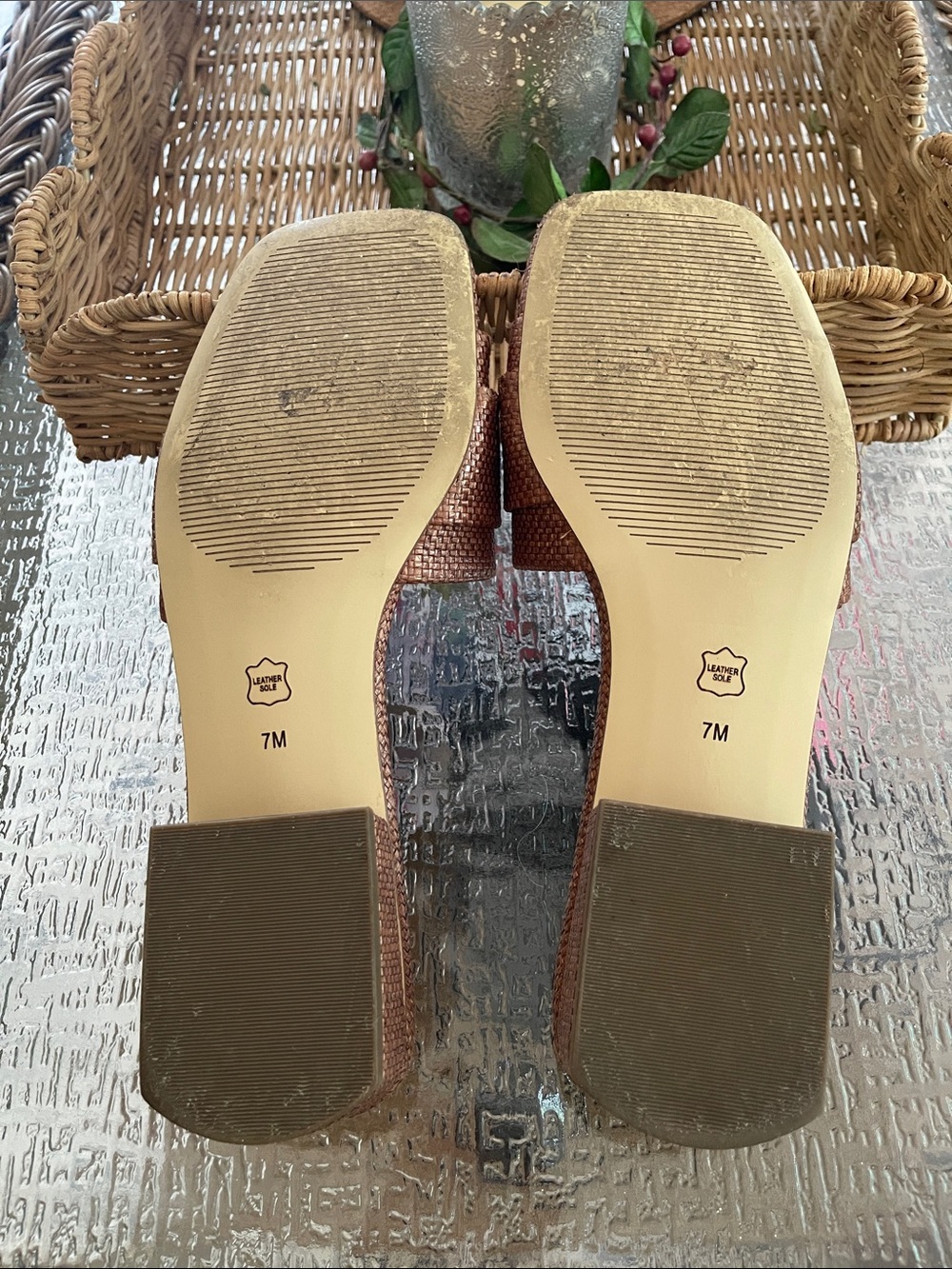 Talbots Brown Woven Slide Sandals with Gold Buckles - Picture 4 of 6